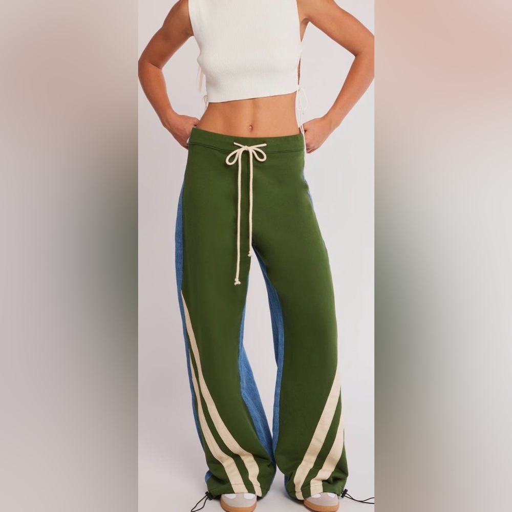 austin landing Green Super High Waist Baggy Mixed Media Jeans